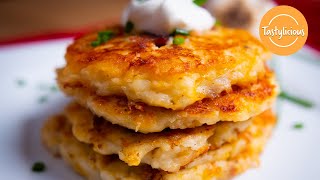 Delicious Homemade Potato Pancakes  Easy Recipe Using Mashed Potatoes [upl. by Abbey]