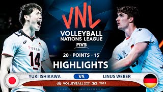 Japan vs Germany  VNL 2021  Highlights  Yuki Ishikawa vs Linus Weber [upl. by Yc527]